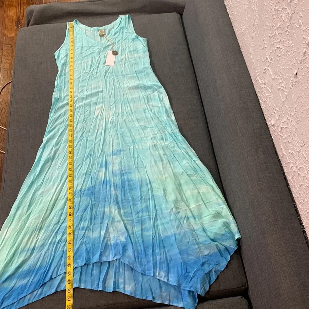 XCVI NEW Maxi Dress Ombré Blue XS Sleeveless Shark Bite Cruise Beach Vacation